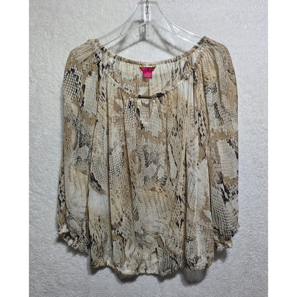 Sunny Leigh Women's Snakeskin Print Long Sleeve Boho Blouse Top Size L